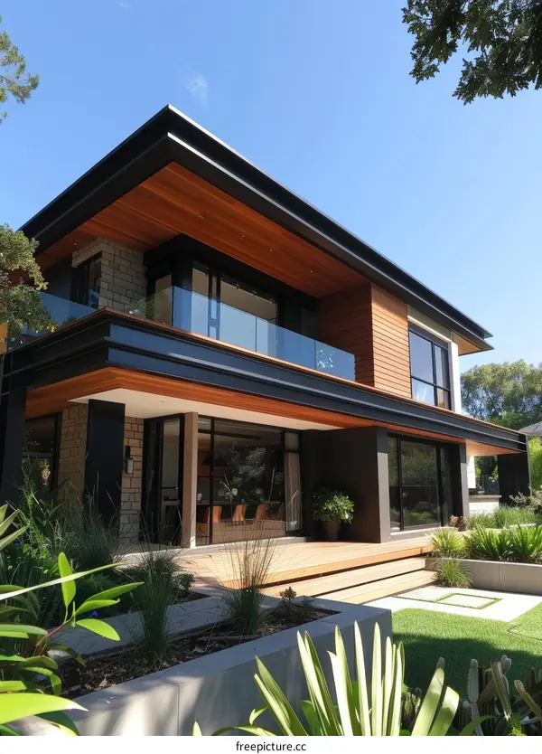 Modern Architectural Masterpiece with Expansive Windows and Lush Landscaping