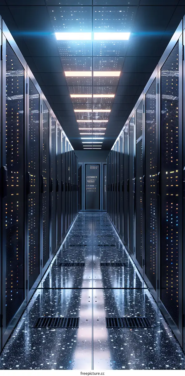 Futuristic server room with supercomputers