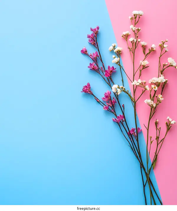 Pink and White Flowers on Blue and Pink Background
