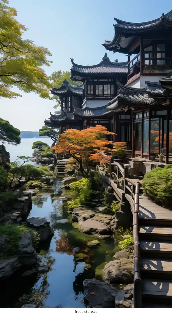 Chinese Courtyard with Stunning Lake Vista
