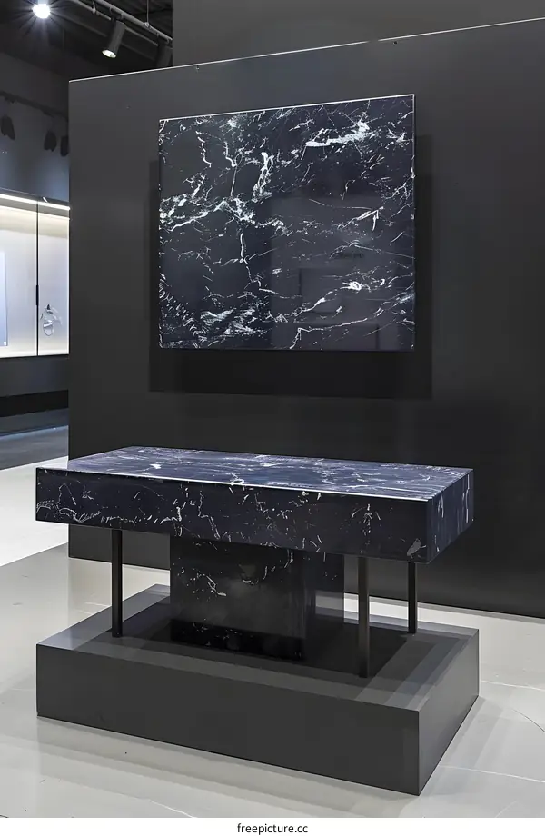 Black Marble Table and Wall Panel in Modern Interior Design
