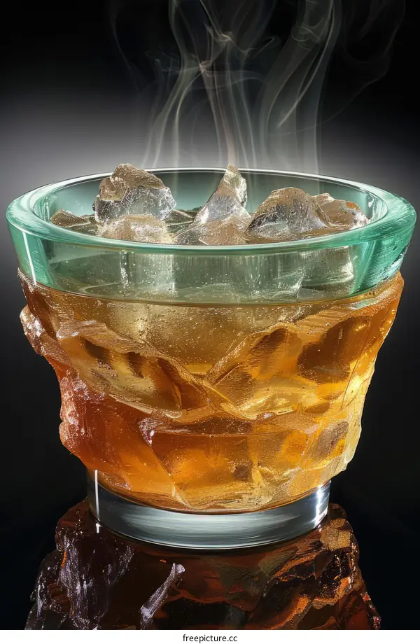 Glass Cup with Amber Liquid and Smoke