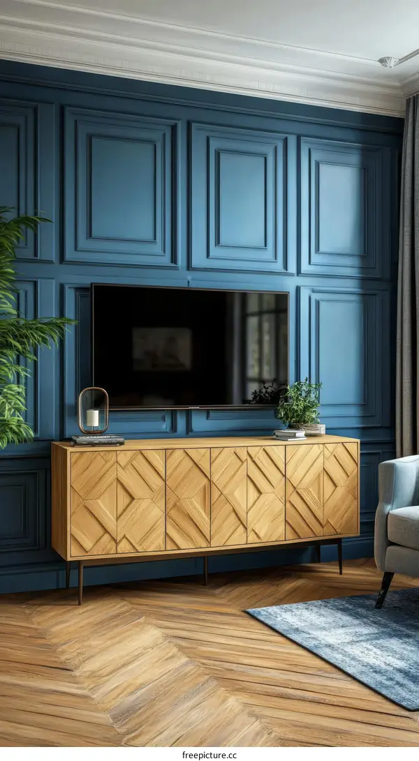 Modern Wooden TV Stand with Geometric Design