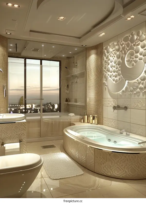 Luxury Modern Bathroom with Stunning City View