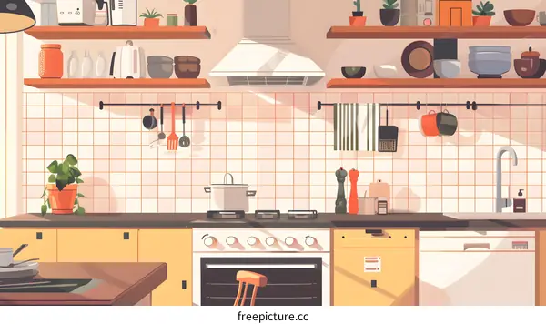 Modern Kitchen Interior Design Illustration With Yellow Cabinets