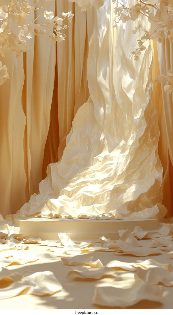 Elegant Beige Fabric Drapery Display Setting