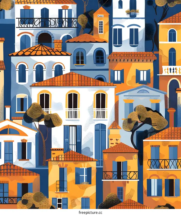 Colorful European Cityscape Illustration
