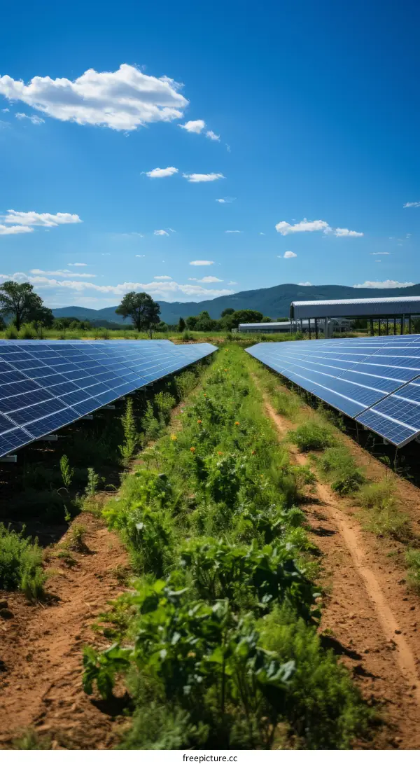 Large solar farm producing clean renewable energy