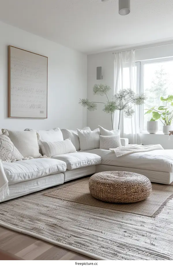 Bright White Living Room with Comfortable Seating
