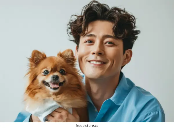 A smiling man with a dog