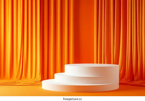 Orange Studio Background with White Display Podium