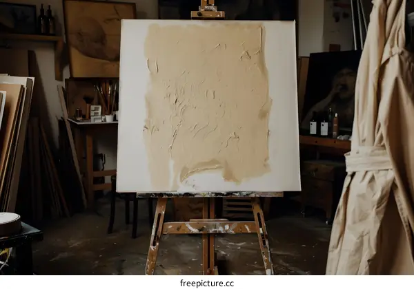 Abstract Art Canvas On Easel In Artists Studio