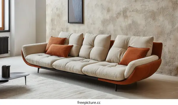 Modern Contemporary Sectional Sofa in Beige and Orange