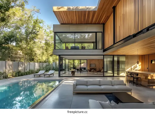 Modern Home With Large Windows And Pool