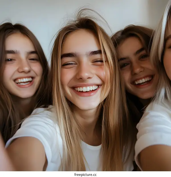 Four Smiling Friends Taking a Selfie