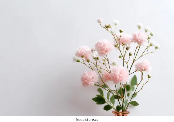 Delicate Pink Flowers Arrangement on a Light Gray Background