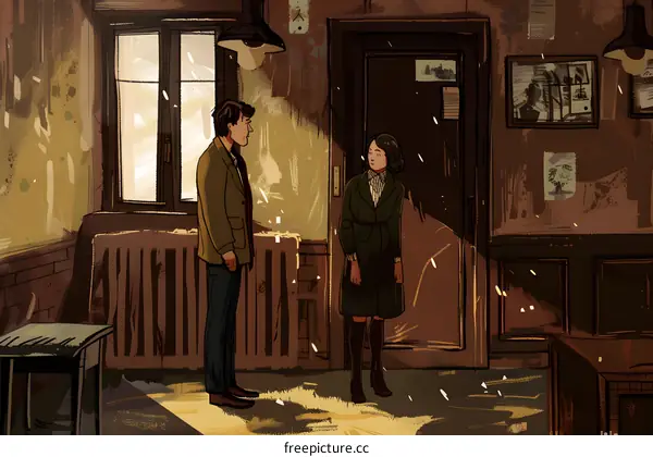 Man and Woman Talking in a Room