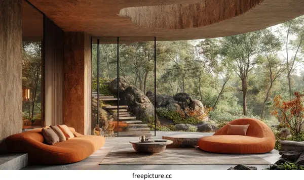 Modern Minimalist Interior Design with Lush Nature View