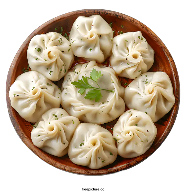 [Transparent Background PNG]Steamed Dumplings on Wooden Plate