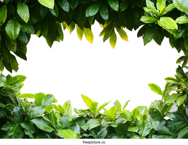 [Transparent Background PNG]Green Leaves Frame on White Background