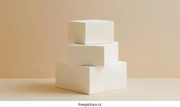 Minimalist White Cubes Stacked on Beige Background
