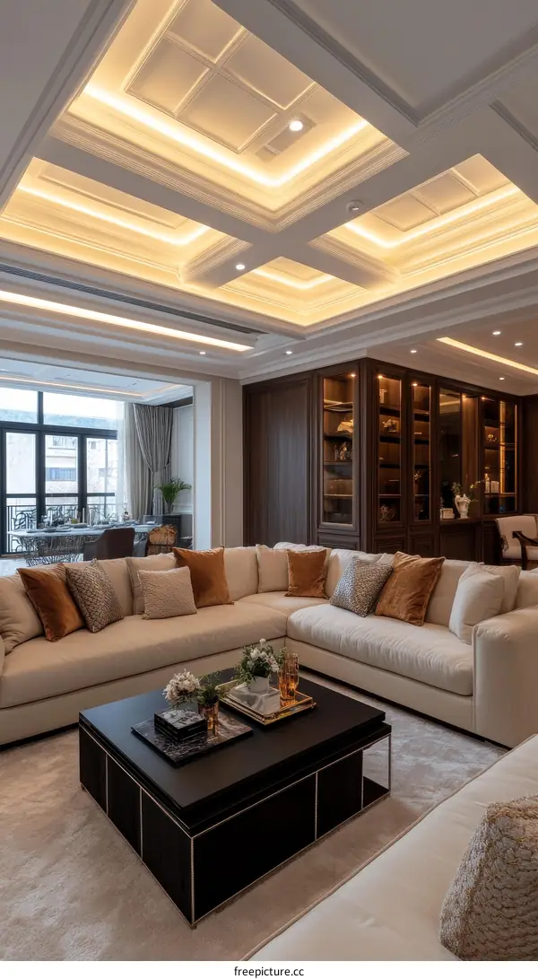 Luxury Modern Living Room with Exquisite Ceiling Design