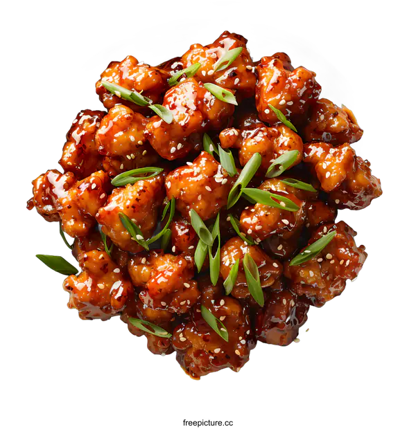 [Transparent Background PNG]Spicy Chicken Bowl with Sesame Seeds and Green Onions