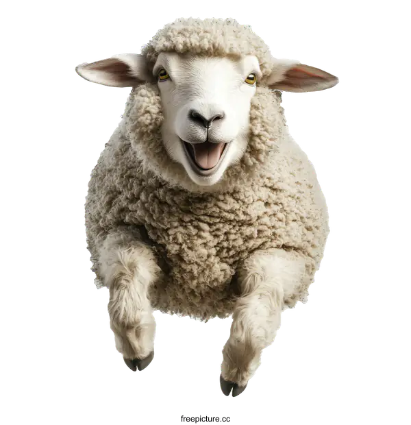 [Transparent Background PNG]Funny Sheep Jumping on White Background