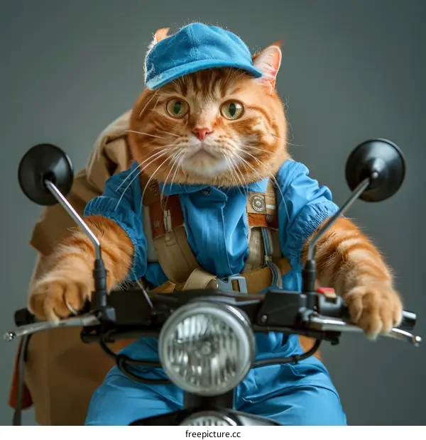 Cat Postman on a Motorcycle