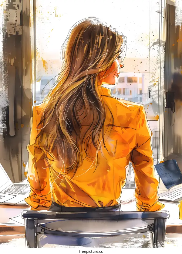 business woman looking out the window