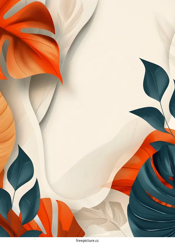 Abstract Tropical Leaves Illustration with White Background