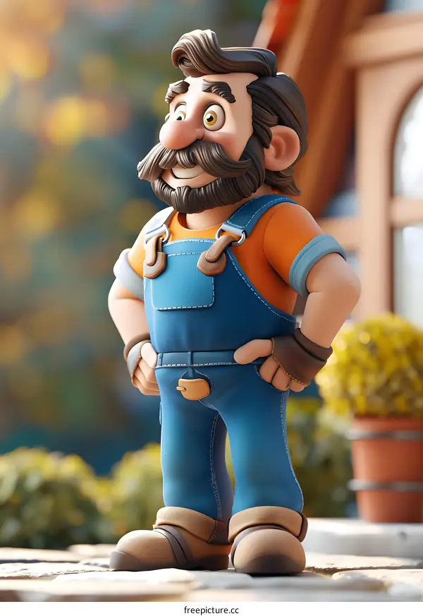 Cartoon handyman standing with hands on hips