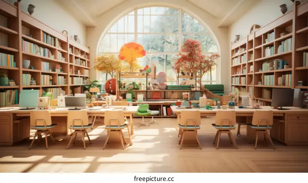 A Beautiful Library with Ample Sunlight and Bookshelves