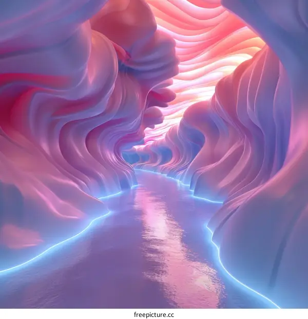Surreal Pink and Blue Glowing Alien Cave