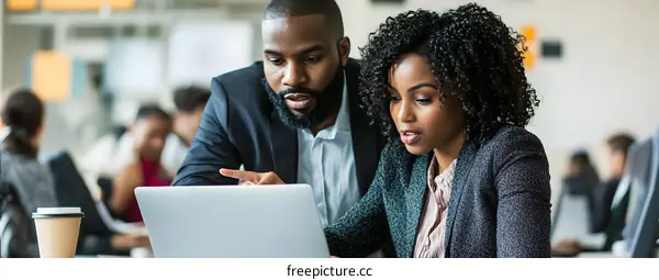 Two Business People Working Together On Laptop In Office