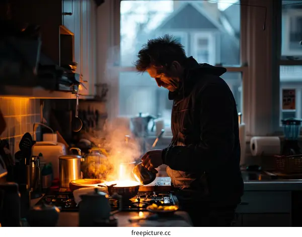 man cooking in a kitchen