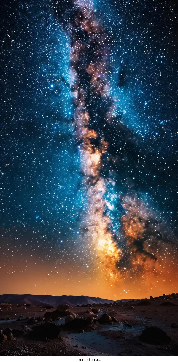 The Milky Way Arcs Over a Desert Landscape