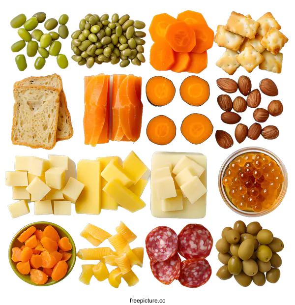 [Transparent Background PNG]Appetizer Food Platter with Smoked Salmon, Cheese, Olives, and Crackers
