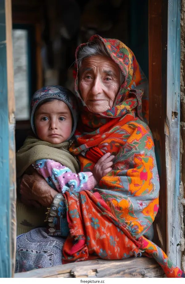 Grandmother and Baby in Traditional Attire