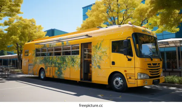 Yellow City Bus Parked in Parking Lot