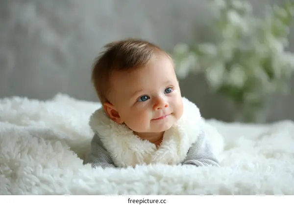 Adorable Baby Girl Lying on Soft Blanket