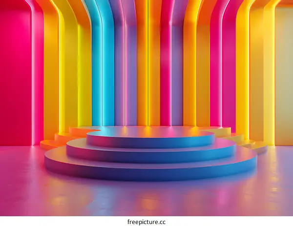 Colorful Stage Design with 3D Rendering and Neon Lights