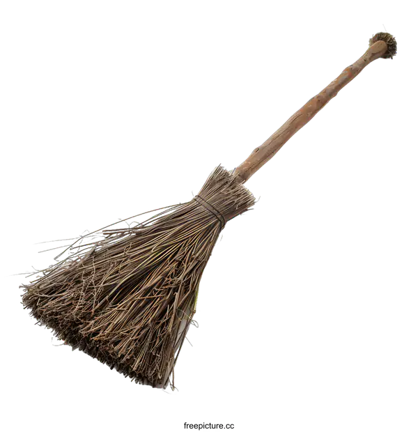 [Transparent Background PNG]Traditional Wooden Broom Isolated on White Background