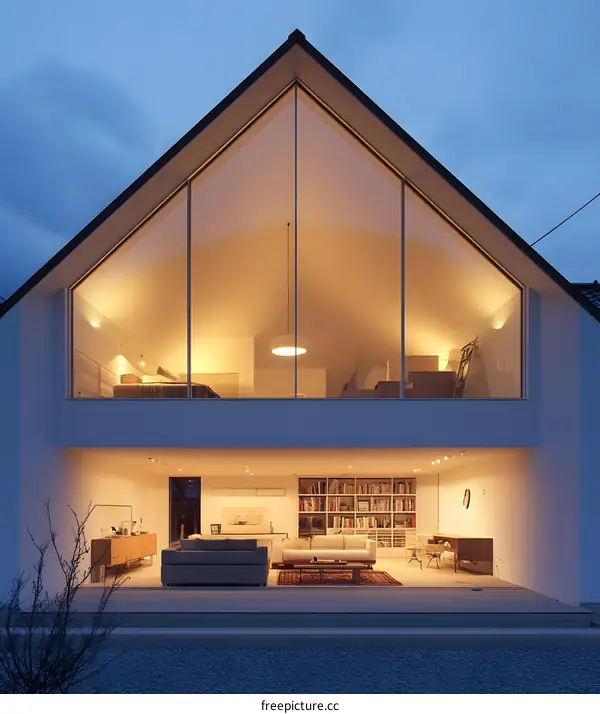 Modern House with Large Glass Windows and Interior Design