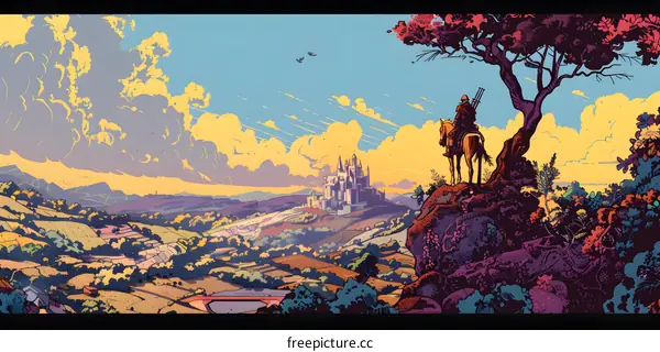 A Man on Horseback Looking at a Castle