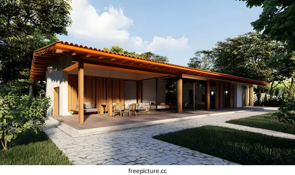 Modern House Design with Wooden Deck and Patio