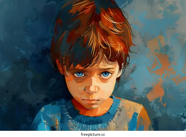 Portrait of a boy with red hair and blue eyes