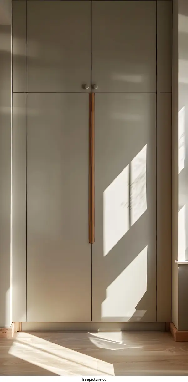Minimalist Modern Cabinet with Sunlight Shining Through Window
