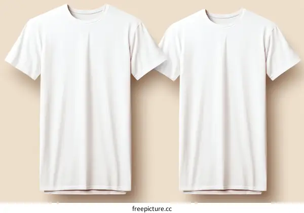 Two plain white T-shirts on a beige background