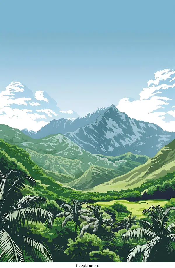 Tropical Mountain Landscape Illustration